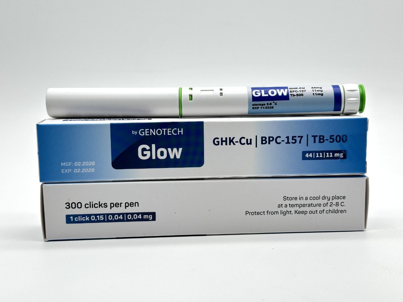 GLOW от Genotech (GHK-Cu + TB-500 + BPC-157) — сила тройной регенерации в одной ручке.